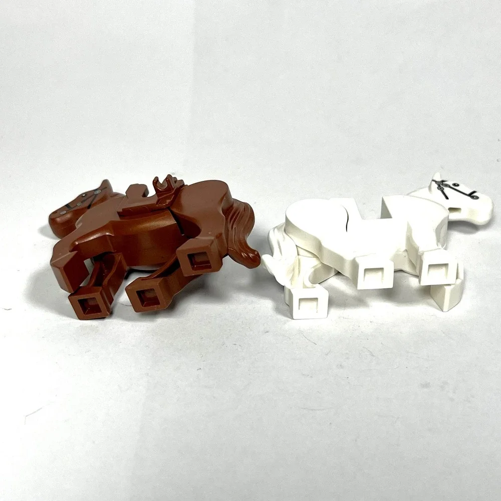 LEGO Animals Lot 2 Horses Movable Legs Reddish Brown White Bridle Castle Western